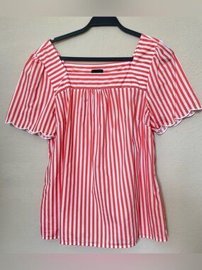 Talbots Women's 100% Cotton Salmon & White Striped Square-Neck Tunic
